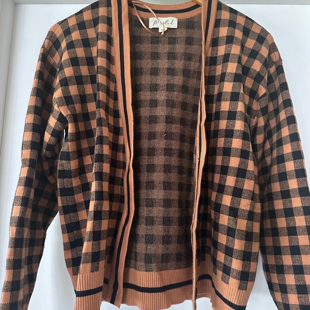 Marled Checkered Cardigan - Black and Brown